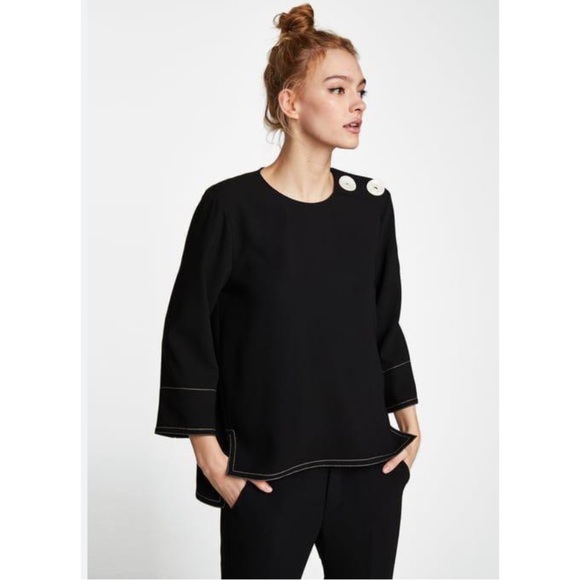 Zara Tops - Zara Large Button Contrasting Threading Blouse Size XS